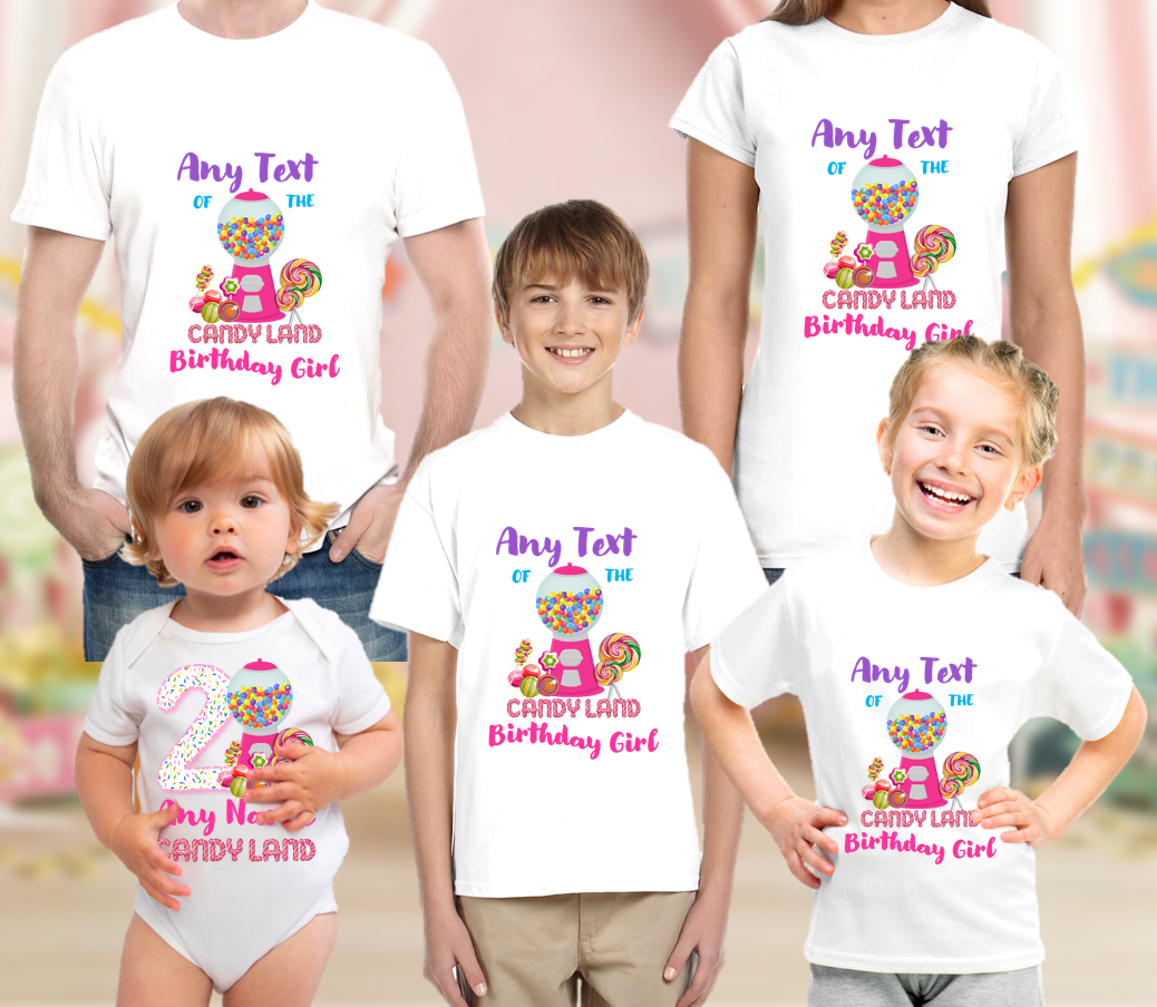 CA09 - Candyland Gumball Birthday Family Custom Name White T Shirts - –  Sweet Tutus